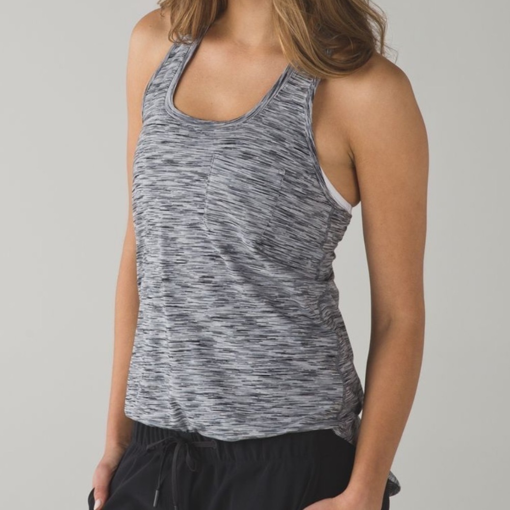 LULULEMON Yogi Racer Back Tank lll Space Dye Black White 4